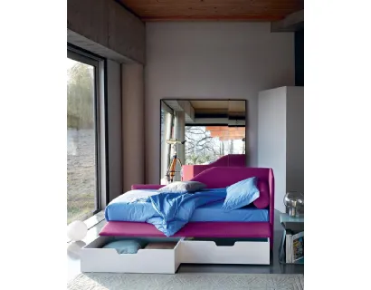 Letto singolo in tessuto con cassettoni Duplo di Bontempi Letti Design