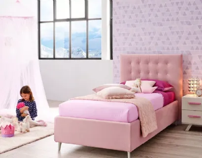 Letto singolo in velluto color rosa con imbottitura in capitonnè SC201 di Moretti Compact