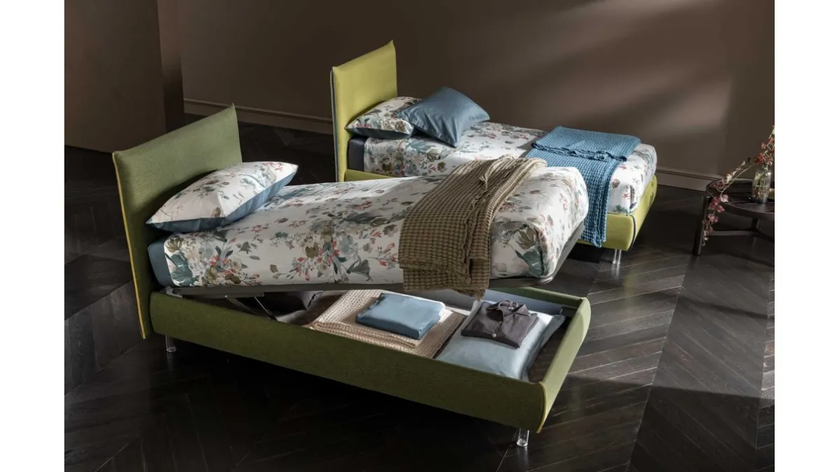 Letto singolo in tessuto con box contenitore Soul Young Panarea di Altrenotti