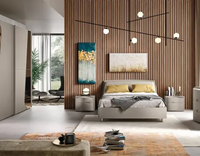 Letto Sipario in rovere visone con cuscino testata tessuto pied de poule Perla Beige di Corso 11