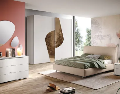 Letto Soft con testiera imbottito rivestito tessuto Cenere di Corso 11