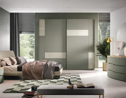 Letto Stilo Liscio con testata imbottito rivestito tessuto Canapa e cover grigio perlato di Corso 11