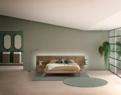 Letto Zen Elegance Grey in legno massello di Rovere con testiera decorata di Devina Nais