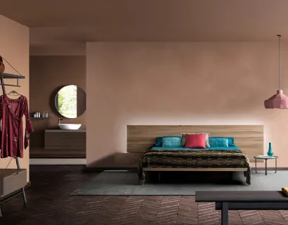 Letto in legno massello di Rovere con testiera sospesa Zen Slim di Devina Nais