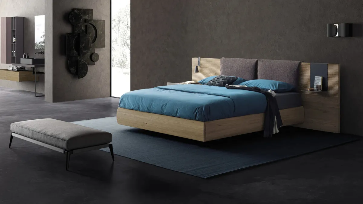 Letto Zen con testiera a terra e box contenitore di Devina Nais