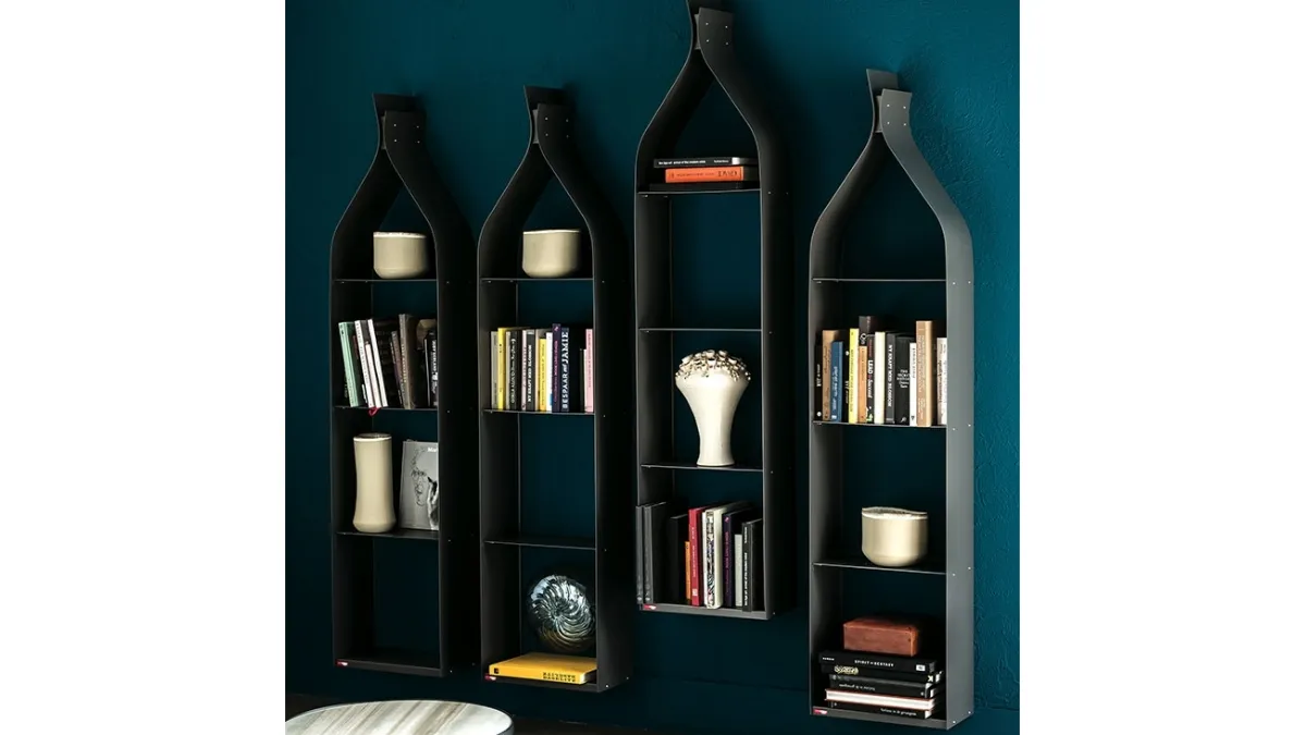 Libreria a muro in acciaio verniciato graphite Swing di Cattelan Italia