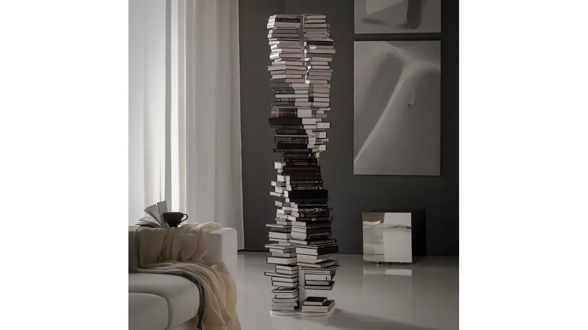 Libreria di design Dna a colonna con tredici ripiani in acciaio verniciato di Cattelan 