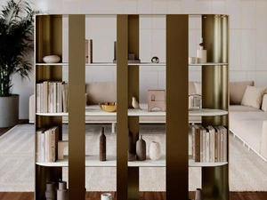 Libreria divisoria Helena in metallo laccato con ripiani in SuperMarmo di Bontempi