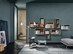 Libreria a muro componibile Lampo L6C09 in laccato opaco di Sangiacomo