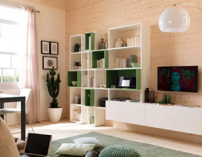 Libreria in melaminico frassino bianco e laccato Flora LV102 Moretti Compact