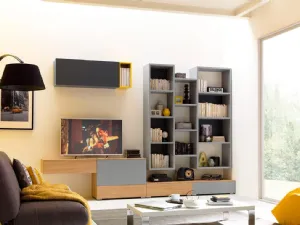 Libreria sospesa in laccato grigio LV105 di Moretti Compact