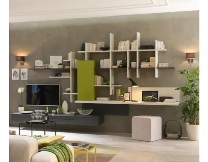 Libreria sospesa in melaminico Quarzo e laccato LV119 di Moretti Compact
