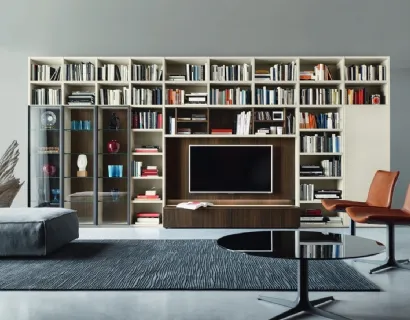 Libreria con vano porta TV Modo M6C63 in Rovere termotrattato e laccato opaco di Sangiacomo
