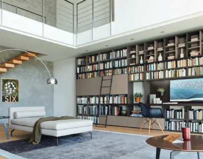 Libreria con vano porta TV Modo M6C68 in laccato opaco di Sangiacomo