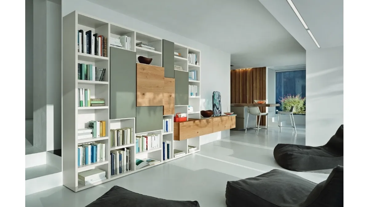 Libreria Modo M6C71 in laccato opaco e Rovere nodato di Sangiacomo