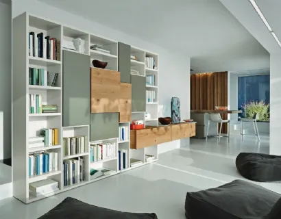 Libreria Modo M6C71 in laccato opaco e Rovere nodato di Sangiacomo