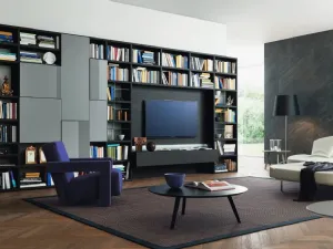 Libreria con vano porta TV Modo M6C72 in laccato opaco e Rovere carbone di Sangiacomo