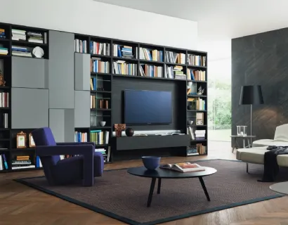 Libreria con vano porta TV Modo M6C72 in laccato opaco e Rovere carbone di Sangiacomo