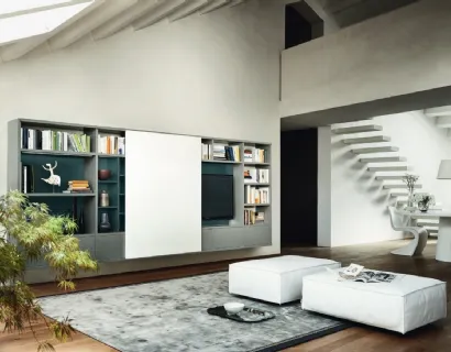 Libreria con vano porta TV Modo M6C76 in laccato opaco di Sangiacomo