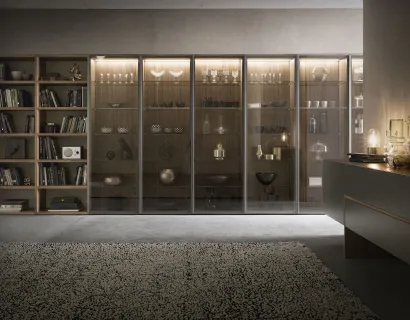 Libreria Pari&Dispari 06 in legno e ante in vetro di Presotto