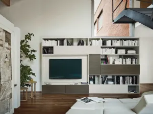 Libreria con vano porta TV Modo M6C73 in laccato opaco e materico Loto natura di Sangiacomo