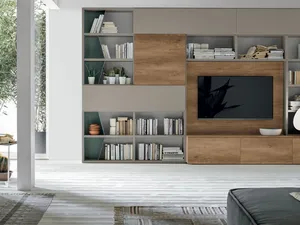 Libreria Atlante UNIT AT219 in materico nodato chiaro, materico opaco arena e metallo mirto di Tomasella