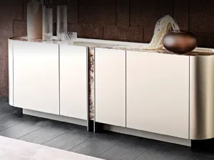 Madia in legno laccato con top e inserto in cristallo con stampa artistica decorativa Dynasty di Cattelan Italia