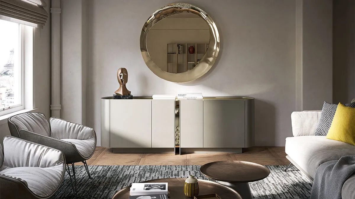 Madia in legno laccato con top e inserto in cristallo Dynasty di Cattelan Italia