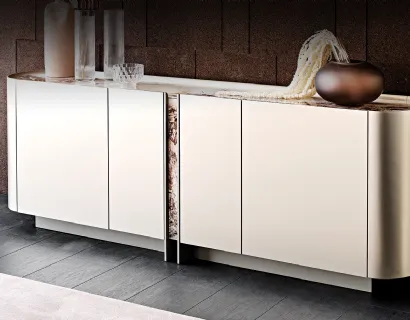 Madia in legno laccato con top e inserto in cristallo con stampa artistica decorativa Dynasty di Cattelan Italia