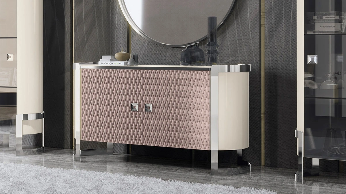 Madia Kursaal in laccato lucido e tessuto trapuntato di Adriatica