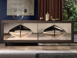 Madia Picasso Venere con ante in cristallo fuso bronzato e scocca in Rovere Coke termotrattato di Riflessi
