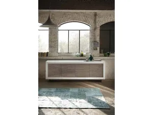 Madia Picasso P12 River Grey in Rovere laccato Bianco opaco, con ante rivestite in Pietra di Riflessi