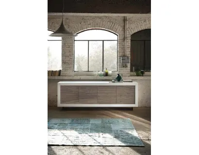 Madia Picasso P12 River Grey in Rovere laccato Bianco opaco, con ante rivestite in Pietra di Riflessi