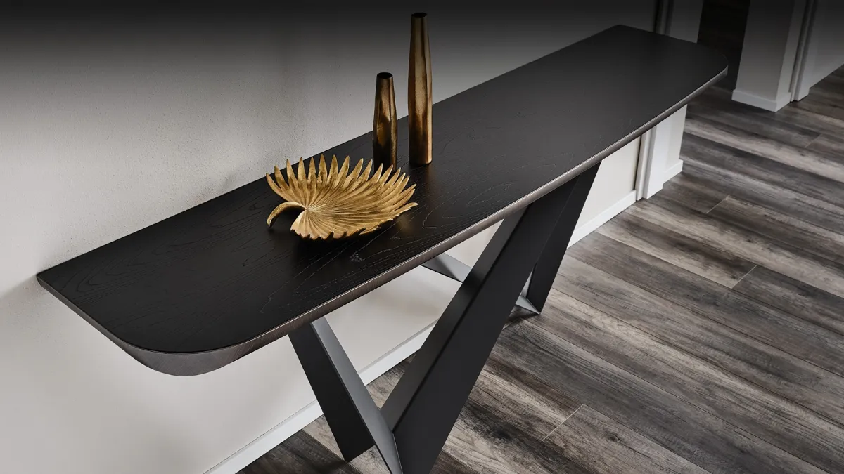 Consolle con piano in legno e base in acciaio Westin Wood-C di Cattelan Italia