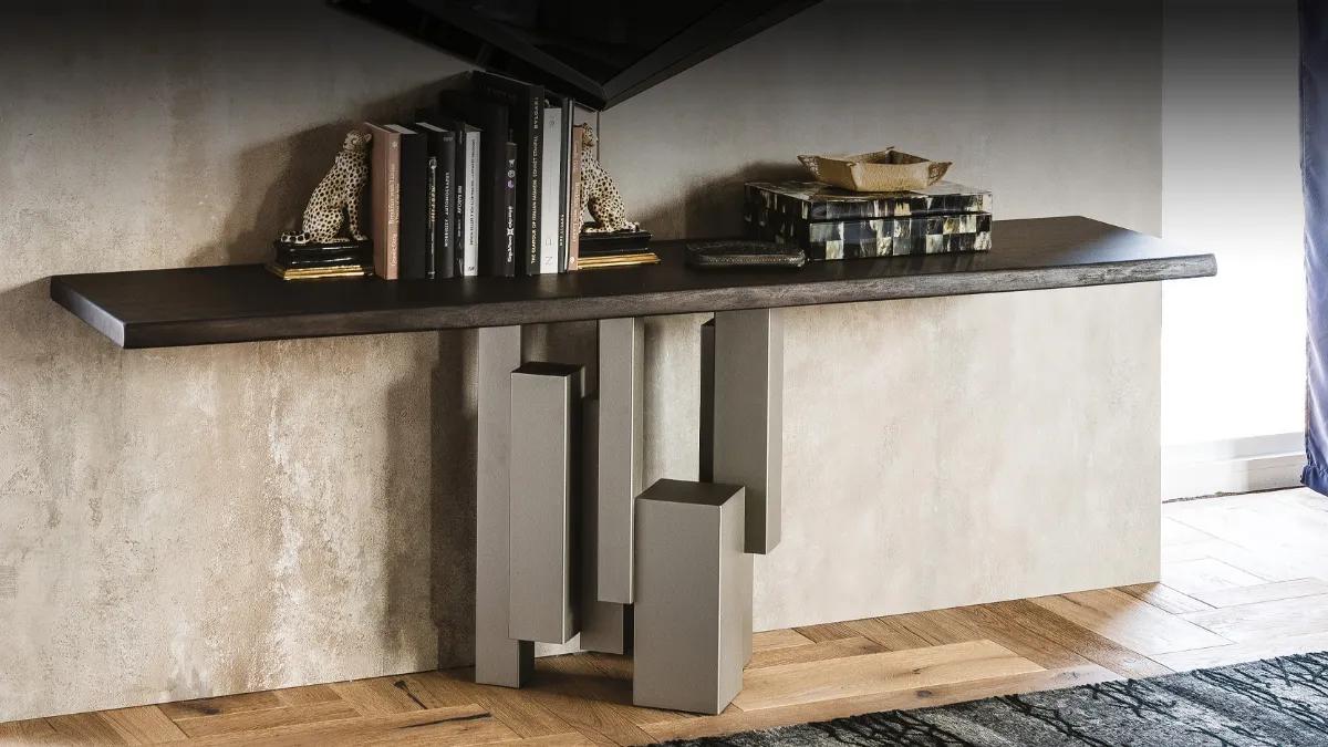 Consolle con base in acciaio e piano in legno massello Skyline di Cattelan Italia