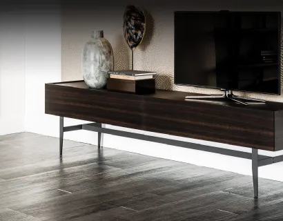 Mobile Porta Tv Horizon in legno di Rovere bruciato con top in cristallo di Cattelan Italia