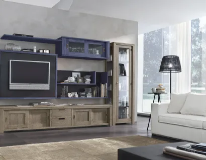 Porta TV su pannello di legno laccato blu Eclettica E07 di Devina Nais