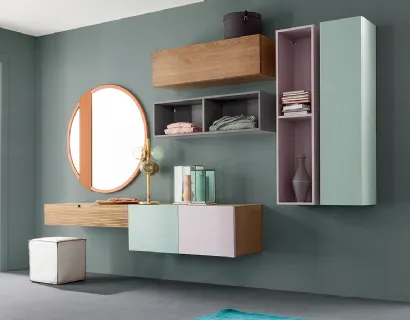 Mobile sospeso Living Zero 16 L07 in Rovere laccato e naturale di Devina Nais