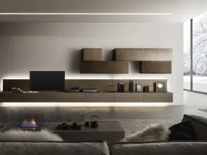 Parete Attrezzata InclinART 01 in legno e laccato metallico di Presotto