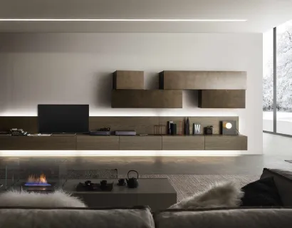 Parete Attrezzata InclinART 01 in legno e laccato metallico di Presotto