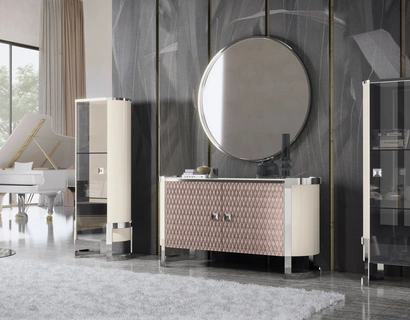 Parete Attrezzata Kursaal in laccato lucido e ecopelle di Adriatica