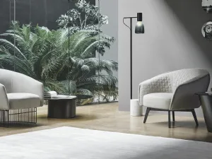 Poltrona di design in tessuto con base in tondino di metallo o piedi Bruno di Bonaldo