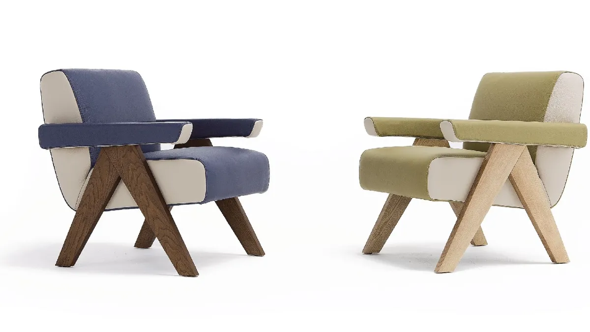 Poltroncina Fram in tessuto con struttura in legno massello Fram di Egoitaliano