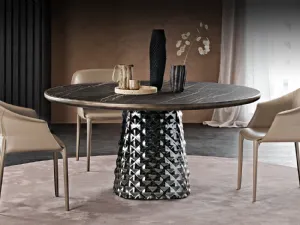 Tavolo con base in cristallo specchiato e piano in ceramica Atrium Keramik Premium Round di Cattelan Italia