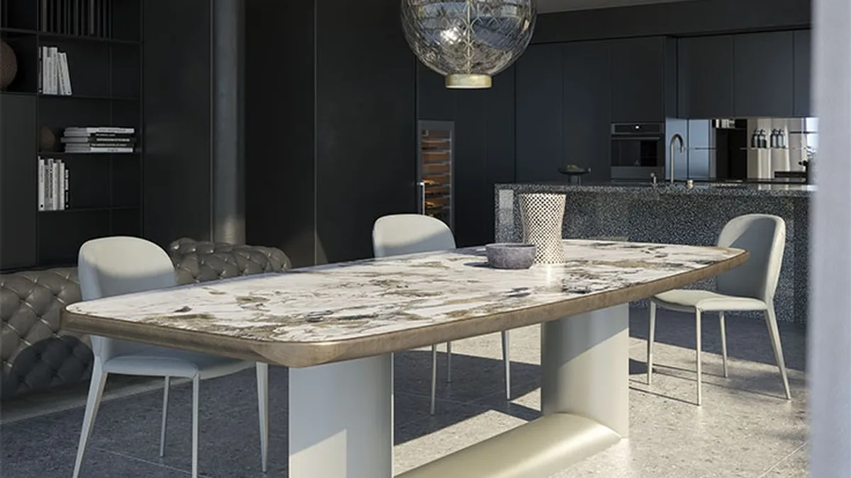 Tavolo con top in ceramica con profilo inferiore arrotondato Dragon Keramik Premium di Cattelan Italia