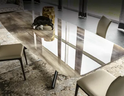 Tavolo con base in acciaio e piano in cristallo stampato Planer Crystalart di Cattelan Italia