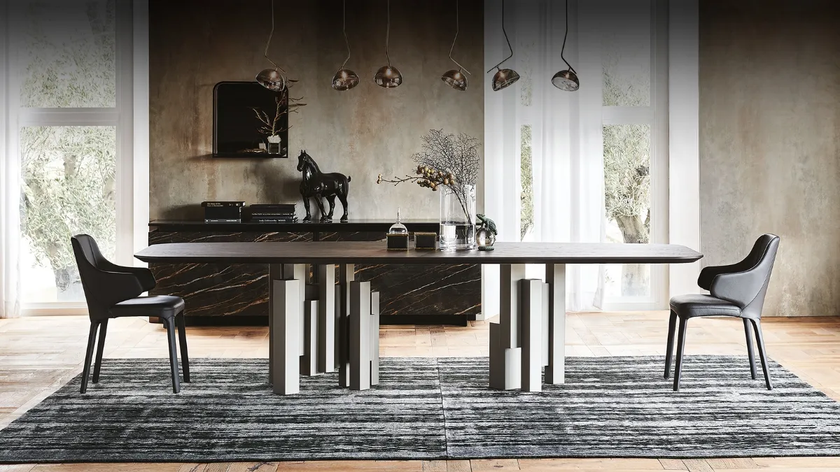 Tavolo con base in acciaio e piano in legno Skyline Wood di Cattelan Italia