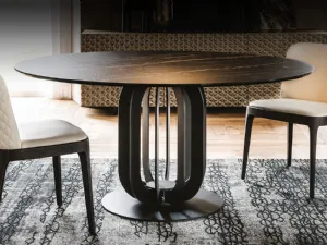 Tavolo rotondo con base in metallo e top in ceramica Soho Keramik di Cattelan Italia