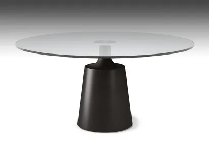 Tavolo rotondo con base in acciaio verniciato e piano in cristallo Yoda di Cattelan Italia
