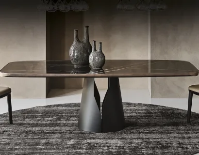 Tavolo in ceramica con base rotonda in acciaio Giano Keramic Premium di Cattelan Italia